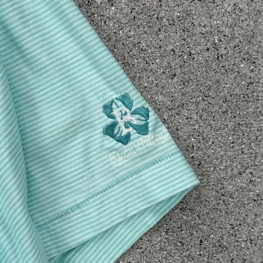 Ballyneal Linksoul Mens M Polo Shirt Mint Green White Stripe Golf Luxury - Picture 3 of 12
